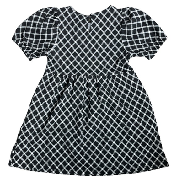 165. Kids Zara Black White Plaid Puff Sleeve w/ Pockets Dress - Picture 2 of 3